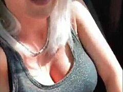Oh wow, this amazing blonde is fingering herself wildly in the car!