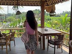 Cute brunette teen flashes small tits and gets cum on face after pov blowjob in public restaurant toilet