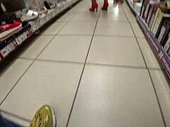 Secretly Watching Stunning Ass Under Skirt and Elegant Legs in Nylon at Public Store