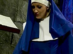 In a twisted tale of possession, the blonde reluctantly licks the tight pussy of the perverted nun in stockings and heels.