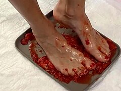 peeing on strawberries then smashing them with my cute feet 😏