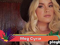 meg cyria with big natural tits strips lingerie outdoors for playboy posing session