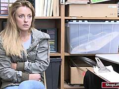 Hey, shoplifter Kate, suck this monster cock in POV. Blonde babe gives hardcore blowjob to LP in shop reality sex.