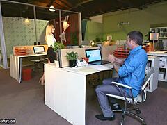 Blonde Babe Goldie Rush Gives Footjob In Office With Big Cock