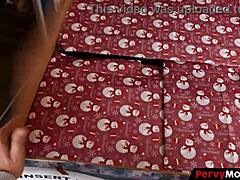 Pervy mom gives footjob and deepthroat blowjob in holiday gloryhole taboo with cheating action.