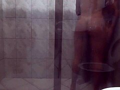 What happens when a muscular couple with big ass and monster dick gets wild in the bathroom shower?