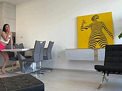 hot petite 18+ russian girl feels ignored by her sugar daddy so she rides him hard in doggystyle and cowgirl with natural tits bouncing in workout outfit