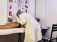 Patient gets unexpectedly hard during exam with the nurse, leading to intriguing bareback handjob and deepthroat in hospital setting with Brazilian flair.
