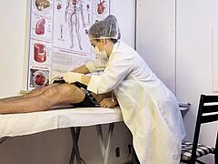 Patient gets unexpectedly hard during exam with the nurse, leading to intriguing bareback handjob and deepthroat in hospital setting with Brazilian flair.