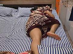 Stepmom alone at home gets fucked hard by stepson with creampie in hairy pussy