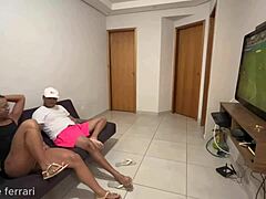 Friend watches game while husband steps out tempting hotwife moment unfolds