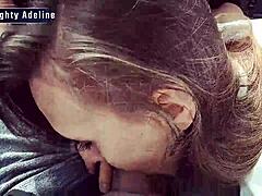 i give a sloppy blowjob in the car to swallow cum in my mouth as naughty adeline