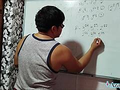 oh man, this 21 simplification sexual de p algebra with asian student and nerd teacher in bedroom, brown eyes staring