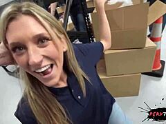 Why did sneaky fucking my hot teen coworker in the warehouse go wrong with doggystyle and blowjob?