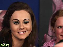 Cfnm domina takes control in a european fetish scene, blindfolding and humiliating the british guy with a redhead handjob in high definition.