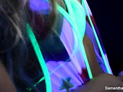 Samantha Saint Lesbian Black Light With Big Tits Blonde And Pussy Action In High Definition Pornstar Sex
