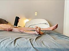 Solo masturbation session with stroking sucking vibrating toy on feet and small waist