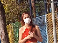 Risky Public Masturbation For Redhead Waiting At Bus Stop