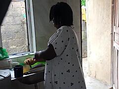 kitchen gets wild with freestyle banging of that sexy ebony maid's fat ass 😏