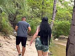 Curvy Colombian babe Antonella Jones gets her car damaged, asks a stranger for help, and ends up fucking outdoors, swallowing his cum