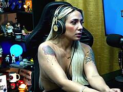Bruna Lambertini sits naked on Ruan's lap after his kiss request in podcast interview