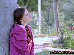 my friend was going out with a guy with a big cock and wanted me to try him out so she gave me a blindfold to put on my eyes but his dick was very big, like a monster bbc surprise for this skinny redhead teen