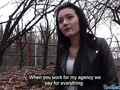 Tricked amateur throatfucked outdoor by shady agent pov! 😏