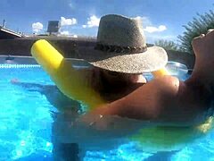 Watch this pregnant young milf dive into pool sex while teasing neighbors with braces!