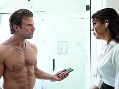 hotel guest meets cute housekeeper lilith grace for intense conversation in room gp3297