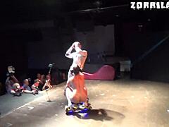 Brunette pornstar's big ass contrasts with acrobatic blowjob in Spanish holiday party sex