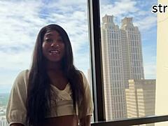 step bro yanks out glass butt plug from ebony teen 18+ ass and fucks it raw