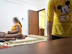 Indian couple engages secretly while maid watches nearby