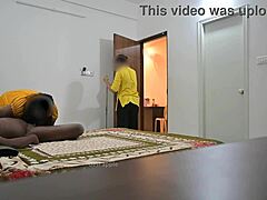 Indian couple engages secretly while maid watches nearby