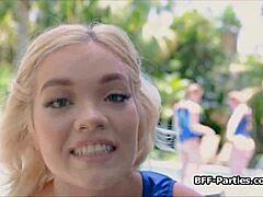 three sexy gymnasts were blowing cock outdoors in a group hardcore session with athletic moves