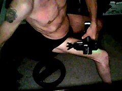 using that percussion massager on my thigh while sitting on the stool in briefs and underwear from june 2022