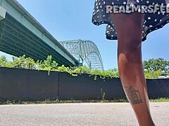 Yo, how does this pretty Memphis girl handle deepthroating that big black cock outdoors?