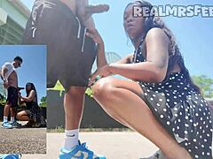 Yo, how does this pretty Memphis girl handle deepthroating that big black cock outdoors?