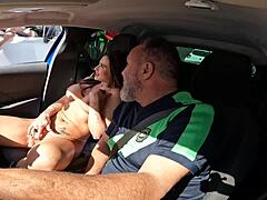 Jully Souza hops in the car for a wild ride, giving huge tits blowjob and anal creampie to Ted in public Brazilian casting