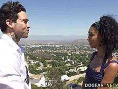 Unexpected Encounter as a Stranger Engages with Skinny Ebony Jada Doll