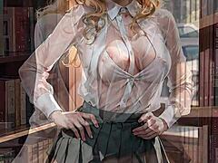 Why does this AI generated blonde librarian flash her pussy outdoors?