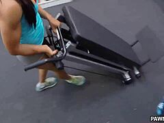 Muscular babe sucks big cock and fucks hard for cash in pawn shop