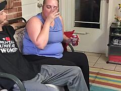 Cheating Blonde Wife Caught Smoking While Giving Neighbor Sloppy Deep Throat Blowjob with Cum Swallow in Public Outdoor Spot