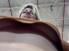 This guy secretly films a woman with hidden phone as she masturbates her big tits while shopping in the supermarket.