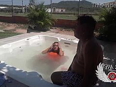 why are we risking public sex in my in-laws jacuzzi with blowjob doggy fuck and bareback outdoor thrills while i strip naked