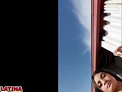 Latina porn casting features big white cock gaping tiny 18+ Colombian slut's asshole in rough anal session ending with creampie