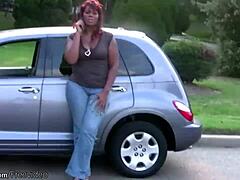 hey, check out this chubby black shemale shaking her massive ass and jerking that shecock