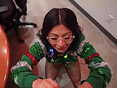 i can't stop moaning as big titty latina coworker rides my cock at the office christmas party desk fuck