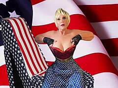 granny usa rides patriotic dildo then licks to wild orgasm