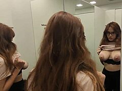 she tries on lingerie then slurps my cock in store fitting room