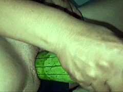 she rams ripe fruit deep into her tight wet pussy